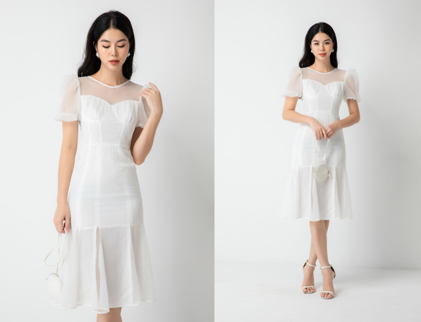 Đầm Váy Liền Ngắn Nữ Thiết Kế Dáng Xoè Công Chúa Đính Đá Ở Cổ Phong Cách  Tiểu Thư Màu Trắng Hàng Quảng Châu Cao Cấp  Shopee Việt Nam