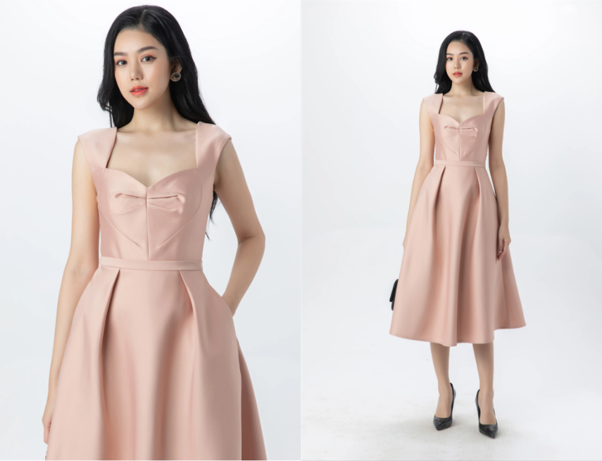 Váy đầm nơ vai chất tafta rất đẹp nha | Shopee Việt Nam