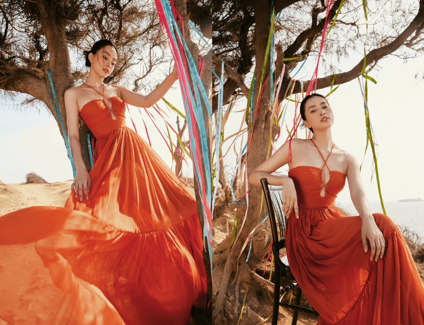 Đầm dạ hội cổ yếm bay bổng với thiết kế độc quyền ombre của IVY moda
