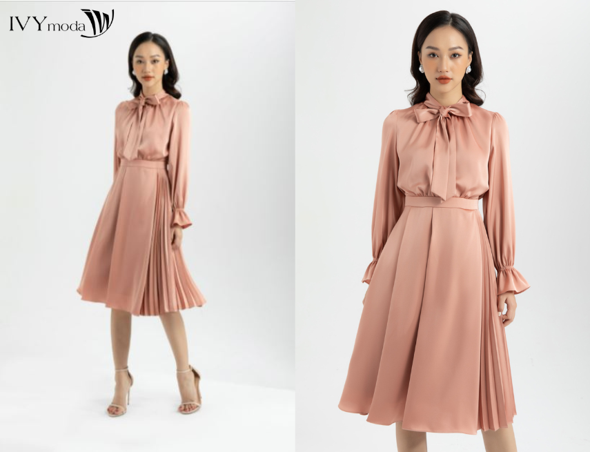 Đầm dáng A, tay dài kèm đai liền – MM Outfit