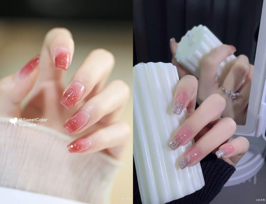 Mẫu nail hồng thạch ombre