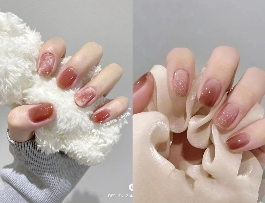 Nail hồng thạch ombre bóng cổ điển