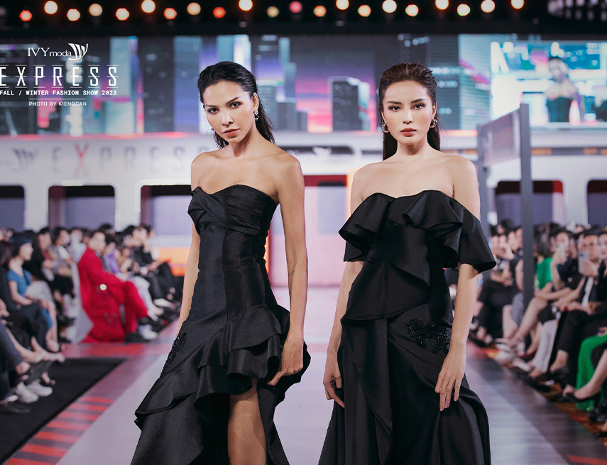 Kỳ Duyên - Minh Triệu diện váy cúp ngực khoe vóc dáng gợi cảm tại EXPRESS 22 FW2023