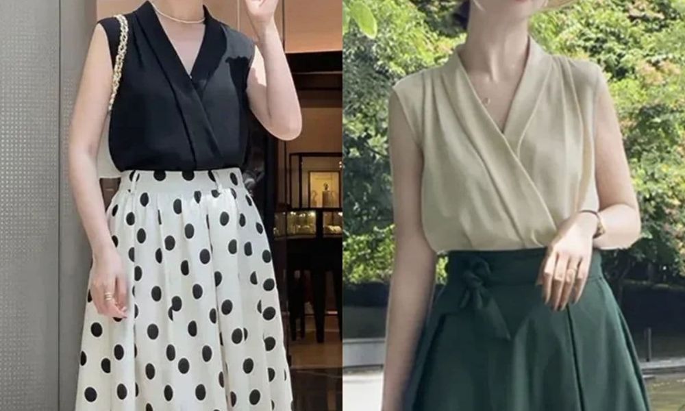 Outfit bao gồm chân váy và áo kiểu