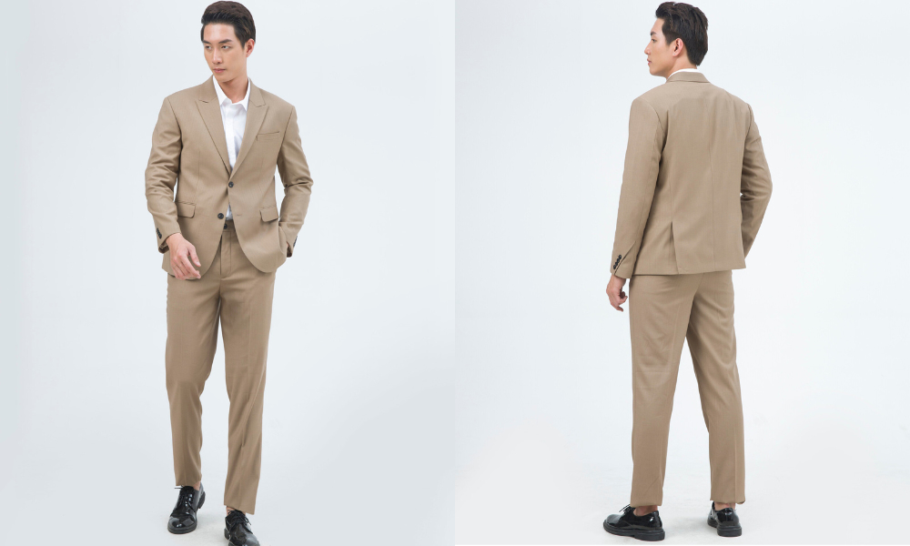Bộ vest nam 2 cúc sọc kẻ màu kem cực sang DKB0046 - DUKI STORE | DuKi Store