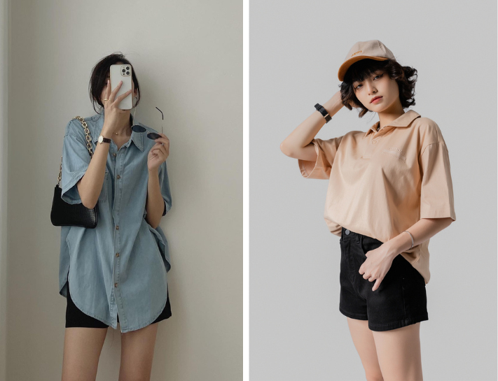 Mix áo oversize cùng quần short nhiều mẫu