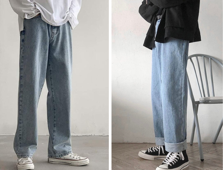 Quần jeans ống rộng phong cách Hàn Quốc