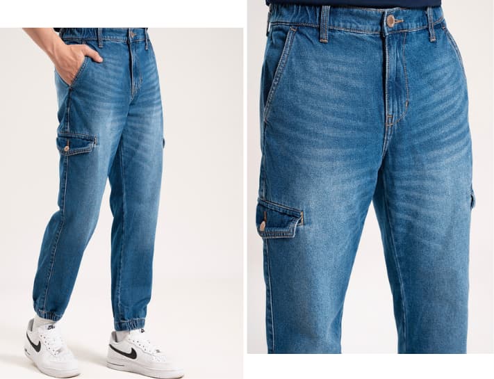 Jeans xanh jogger cá tính, đường phố