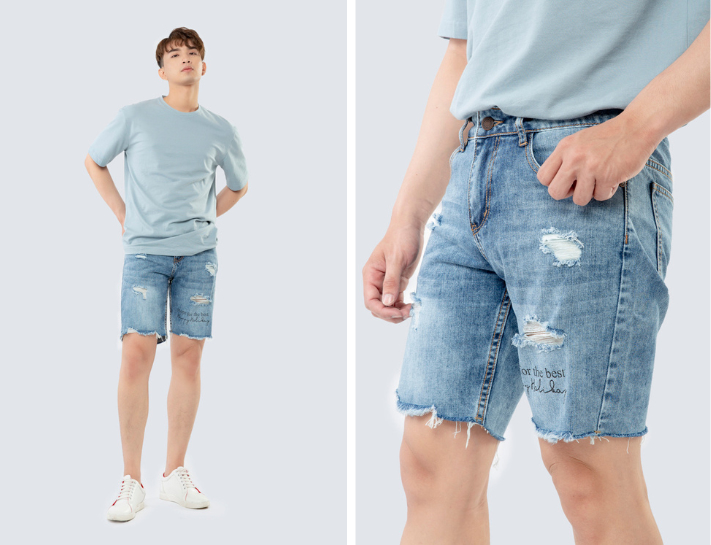 Quần jeans rách phối với áo thun