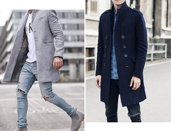 Kết hợp áo khoác dáng dài với quần jeans rách