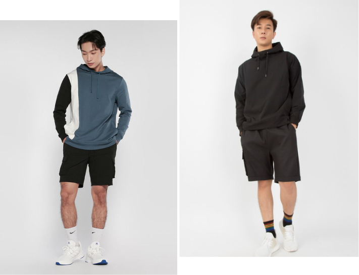 Lựa chọn áo hoodie kết hơp với quần túi hộp vào mùa thu đông   Quần short nam túi hộp phối cũ