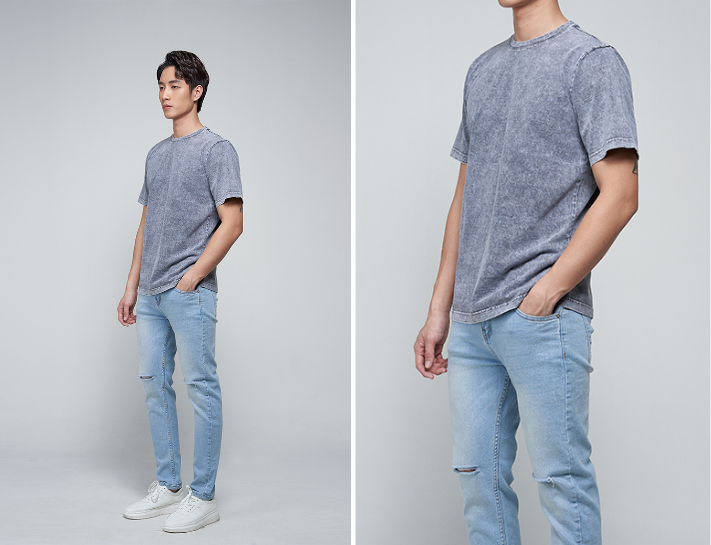 Quần jeans xanh kết hợp với màu xám ghi