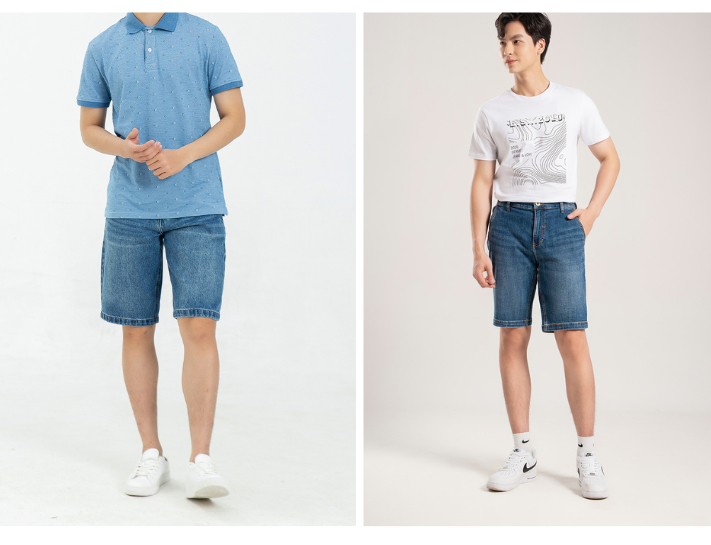 Phối quần short jeans nam tạo outfit nổi bật