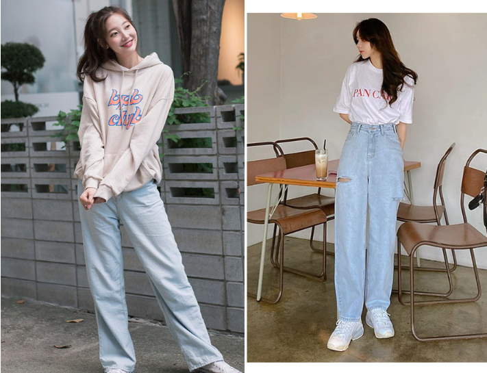 Kết hợp set áo oversize và quần jeans nhẹ nhàng