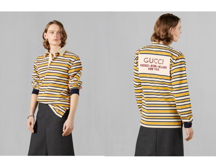 Striped Polo Shirt With Patch Gucci