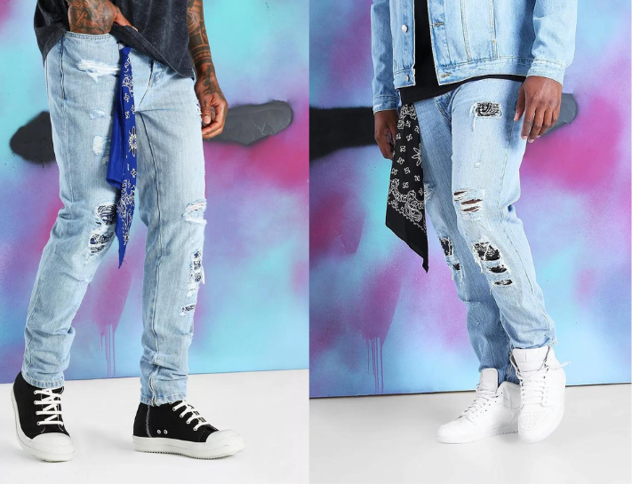 Mix các mẫu quần jeans, jeans rách với khăn bandana