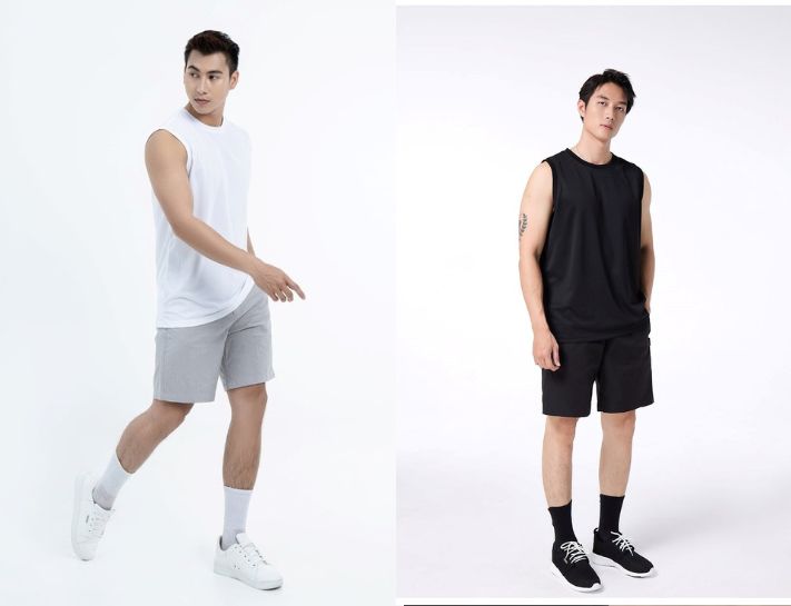 Mix Áo Tank Top + Quần Shorts cùng với Giày Thể Thao