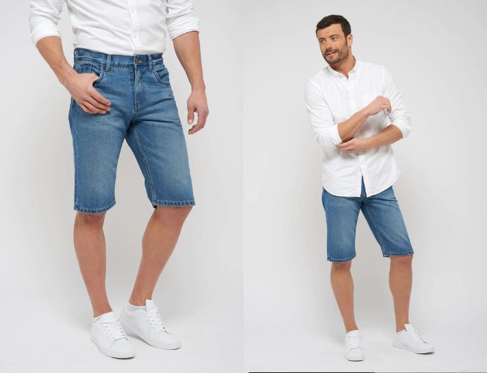 Quần short jeans phối với sơ mi trưởng thành và chín chắn