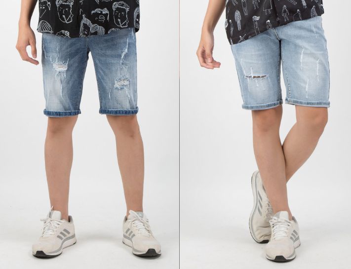 Quần short jeans nam rách là item được nhiều chàng trai yêu thích