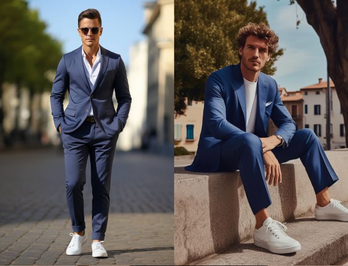Sang trọng với bộ vest nam phối cùng giày trắng