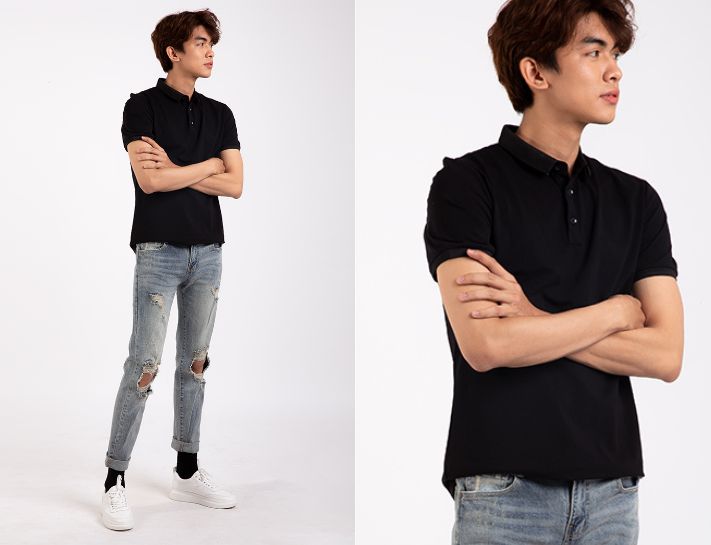 Phối item jeans rách với áo polo