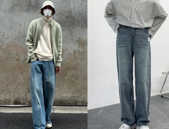 Quần jeans nam Hàn Quốc ống rộng thoải mái