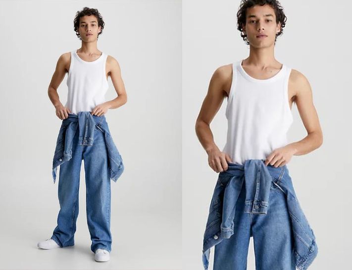 Mix quần jeans suông với áo tanktop