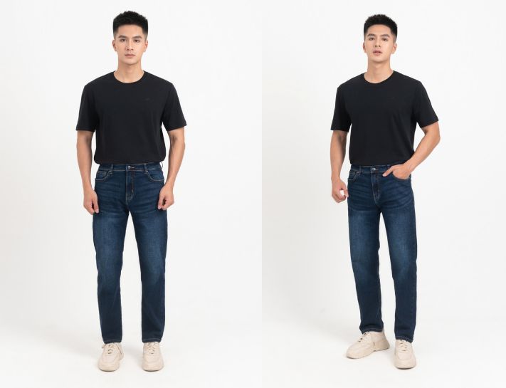 Phối quần jeans nam với áo thun trơn đơn giản