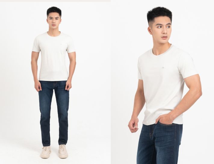 Quần jeans mặc với áo thun đơn giản
