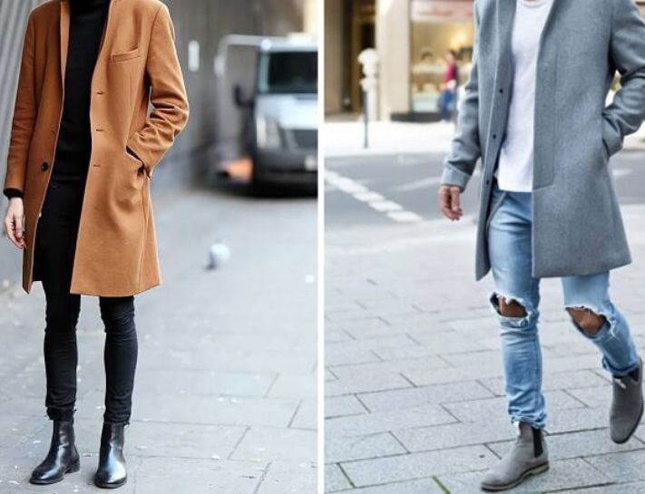 Phối đồ với áo khoác măng tô và quần jeans, boots thoải mái