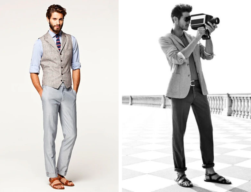 Phối đồ với giày sandal nam và suit lịch lãm