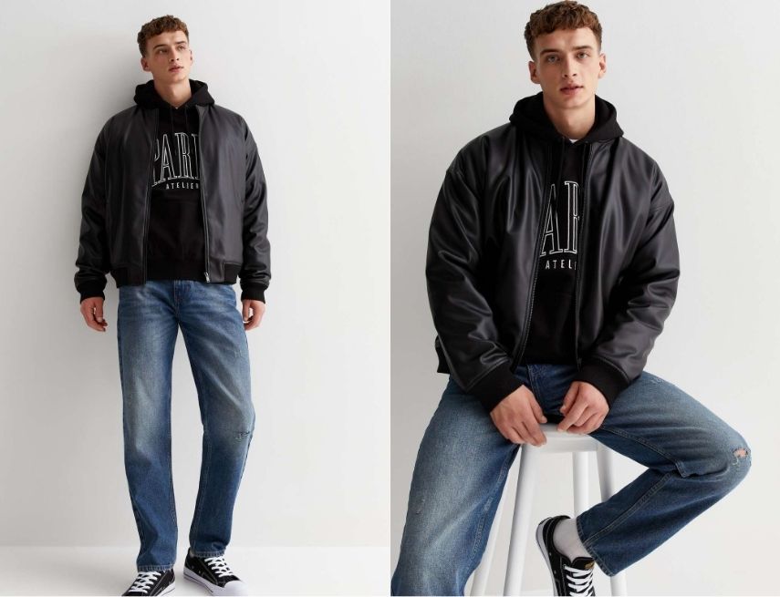 Nổi bật tuyệt đối cùng mẫu leather bomber kết hợp jeans rách