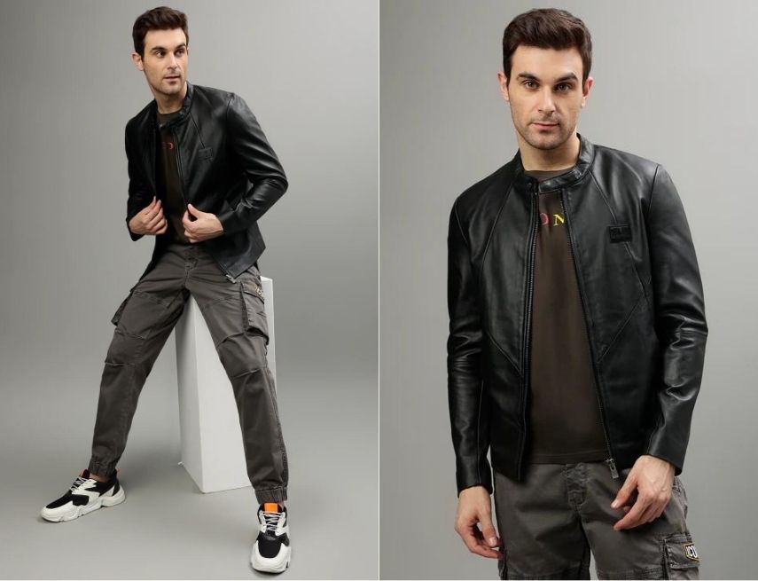 Khoác da kết hơp quần cargo pant cá tính