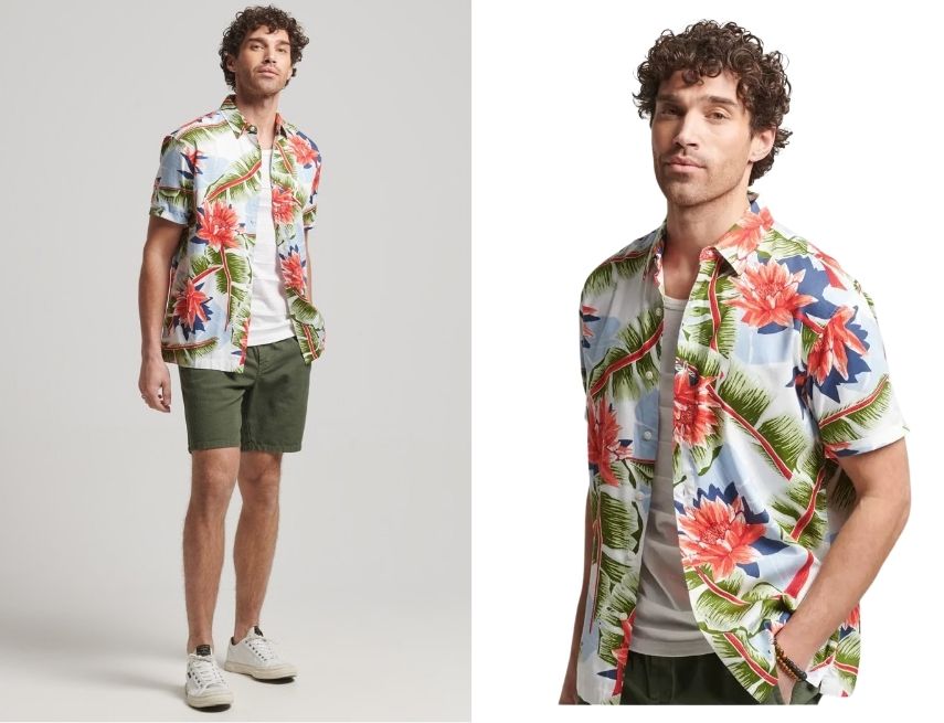 Phối áo sơ mi Hawaii với Tank top