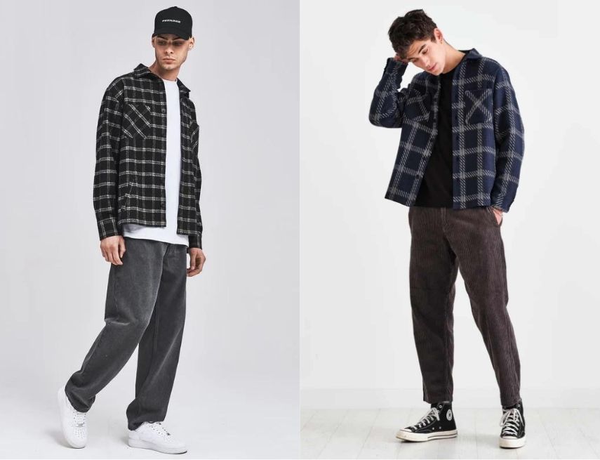 Phối layer với áo sơ mi flannel