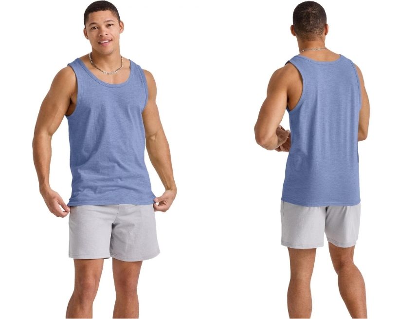 Phối quần short xanh dương với áo tank top