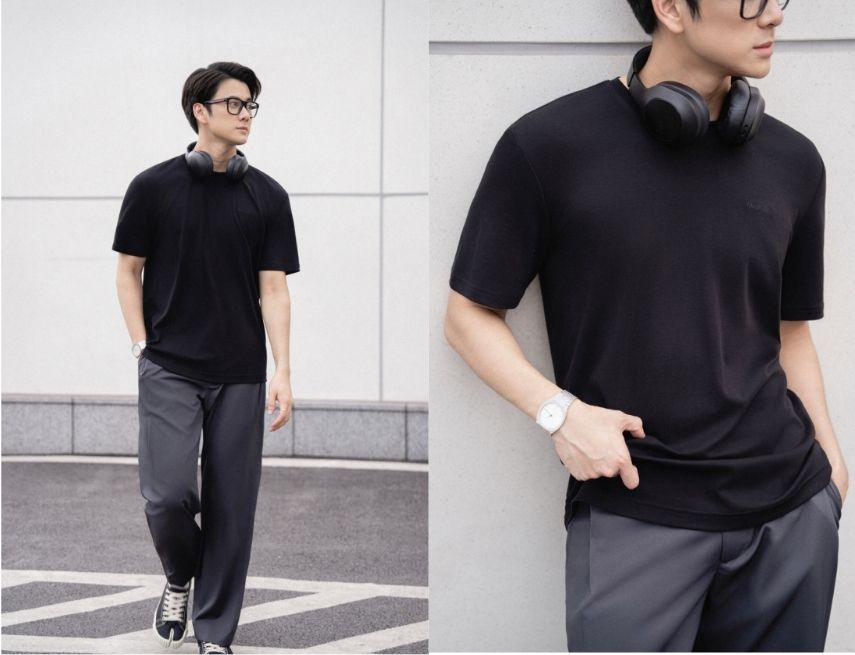 Mix giày all black với áo thun