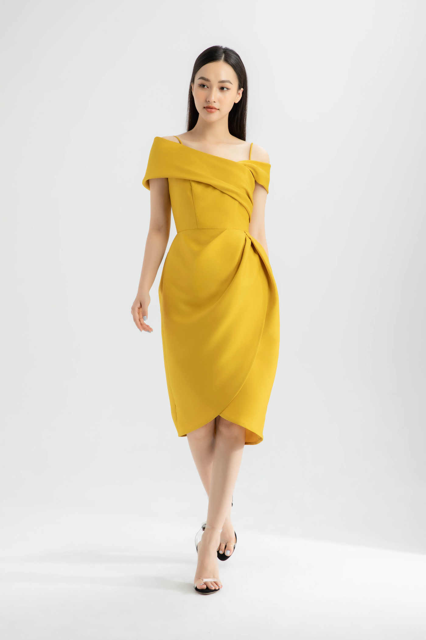 Đầm dạ hội Taffeta kiểu xếp 