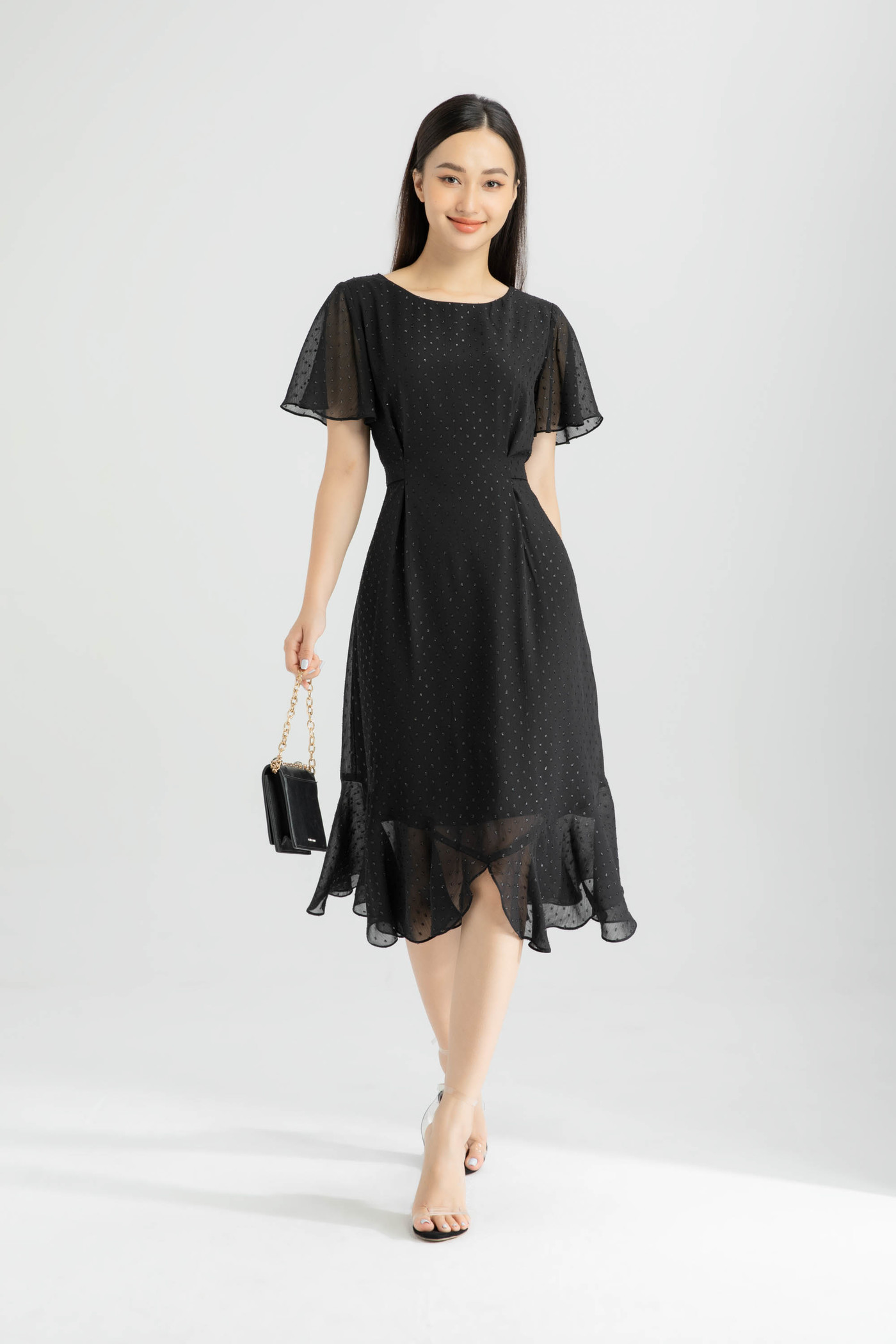 Đầm chiffon hạt nổi