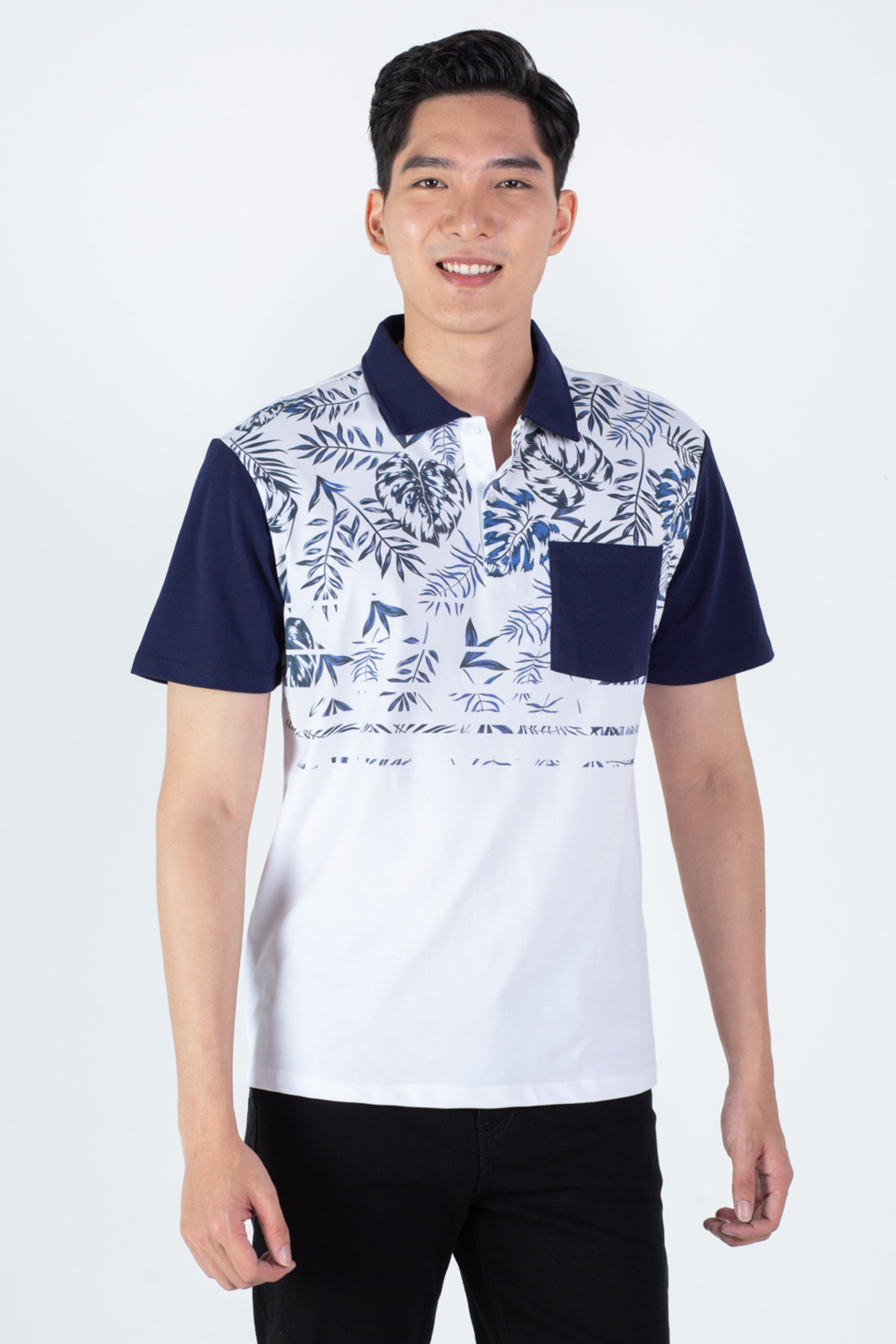 Áo polo phối họa tiết 