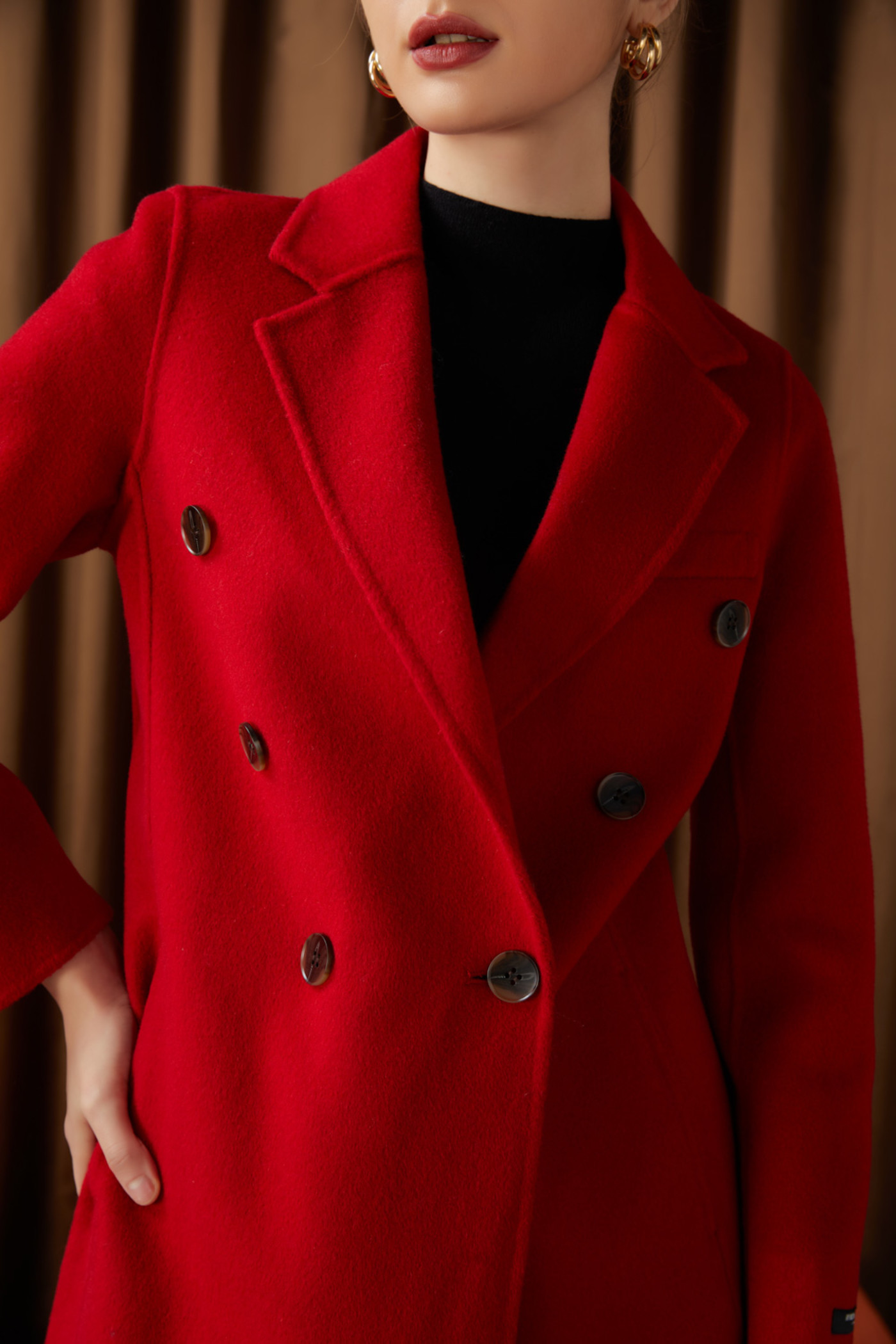 Red Double - Breasted Wool Coat (handmade)