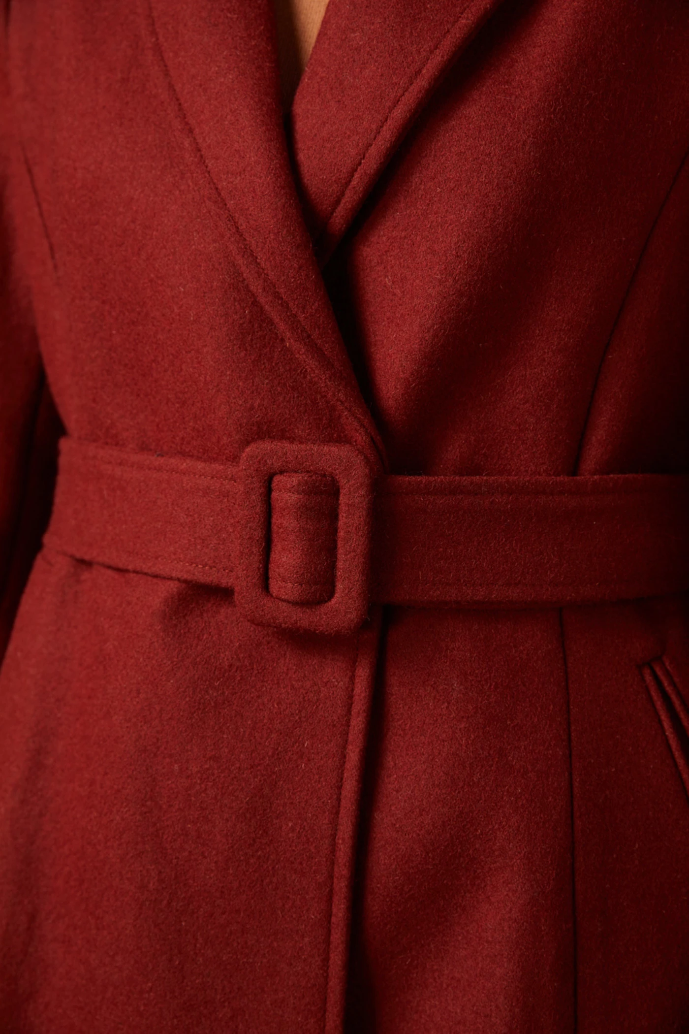 Women Red Coat With Belt