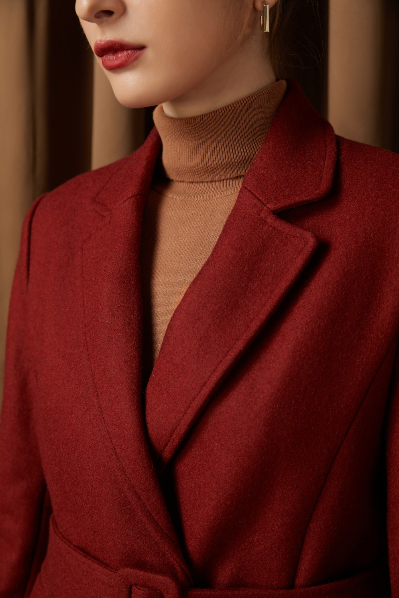 Women Red Coat With Belt 