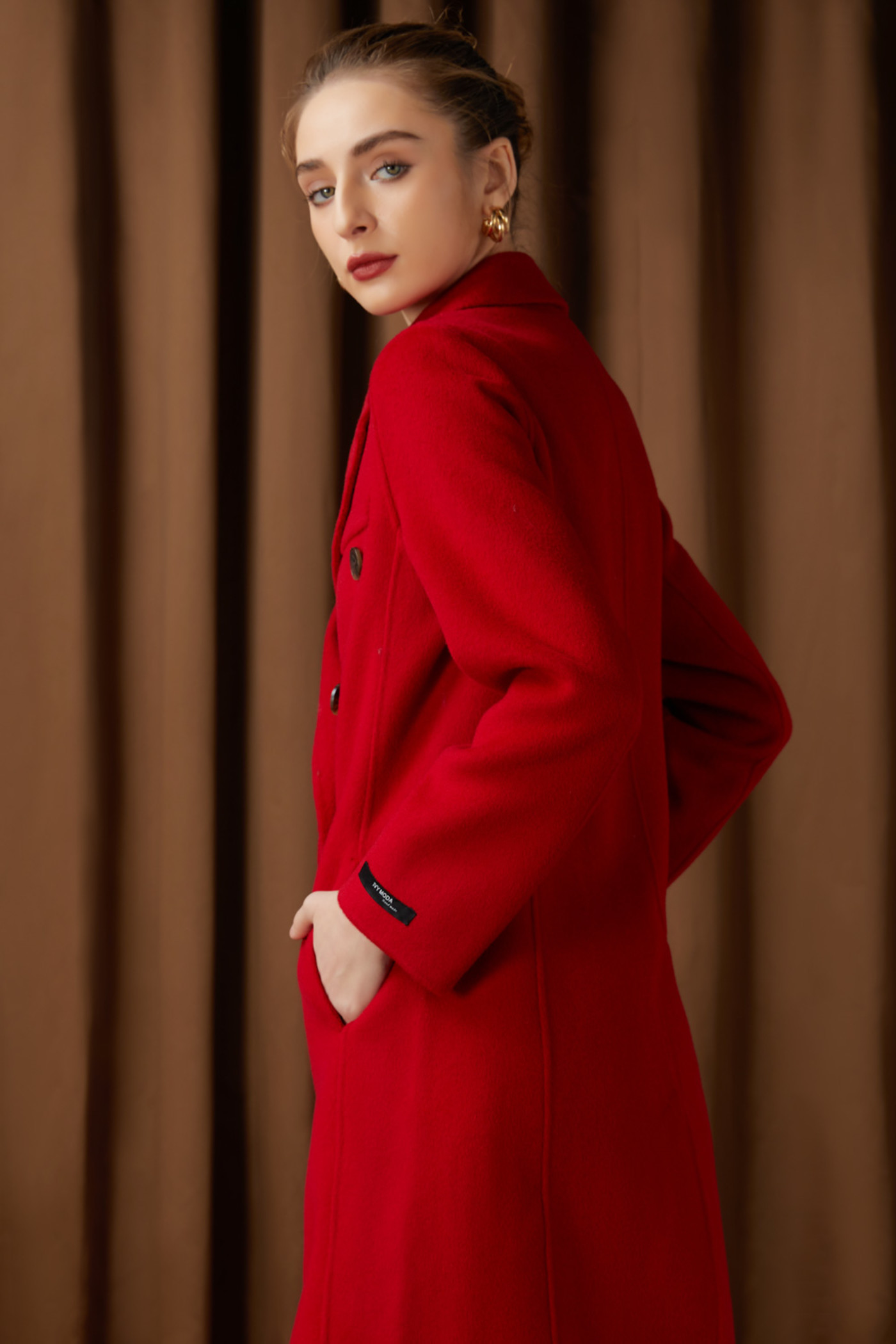 Red Double - Breasted Wool Coat (handmade)