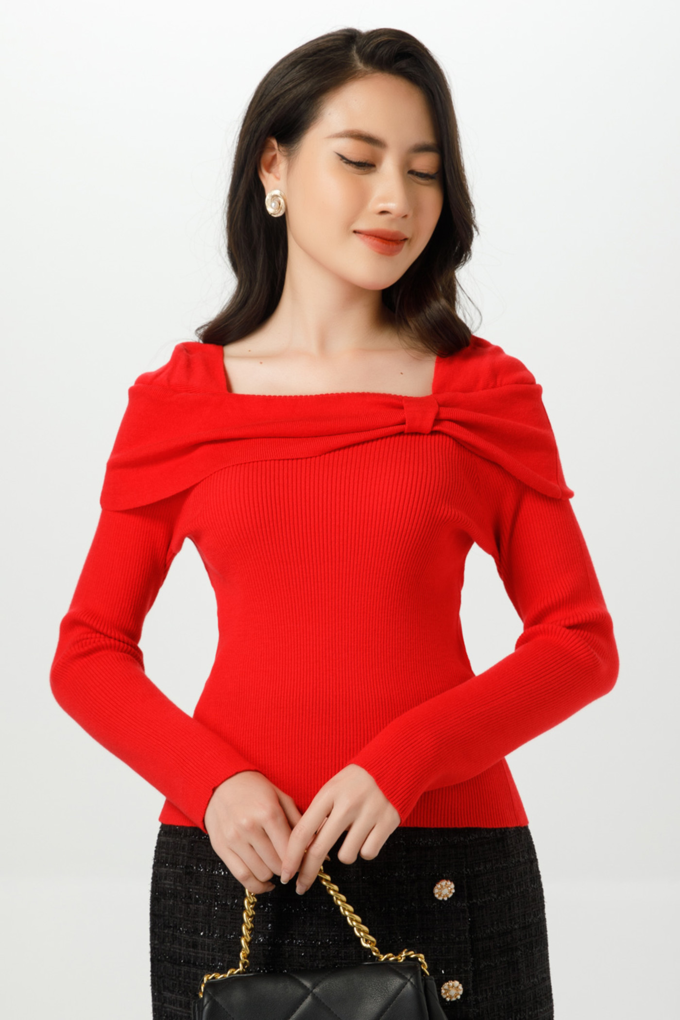 Áo len gân cổ cách điệu 