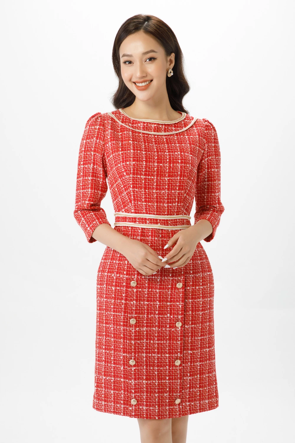 Red tweed dress