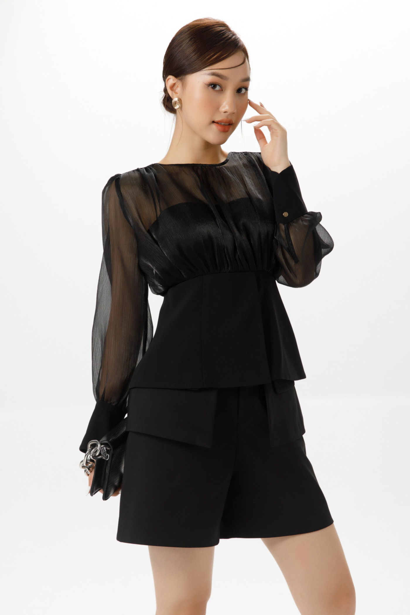 Áo peplum phối voan 