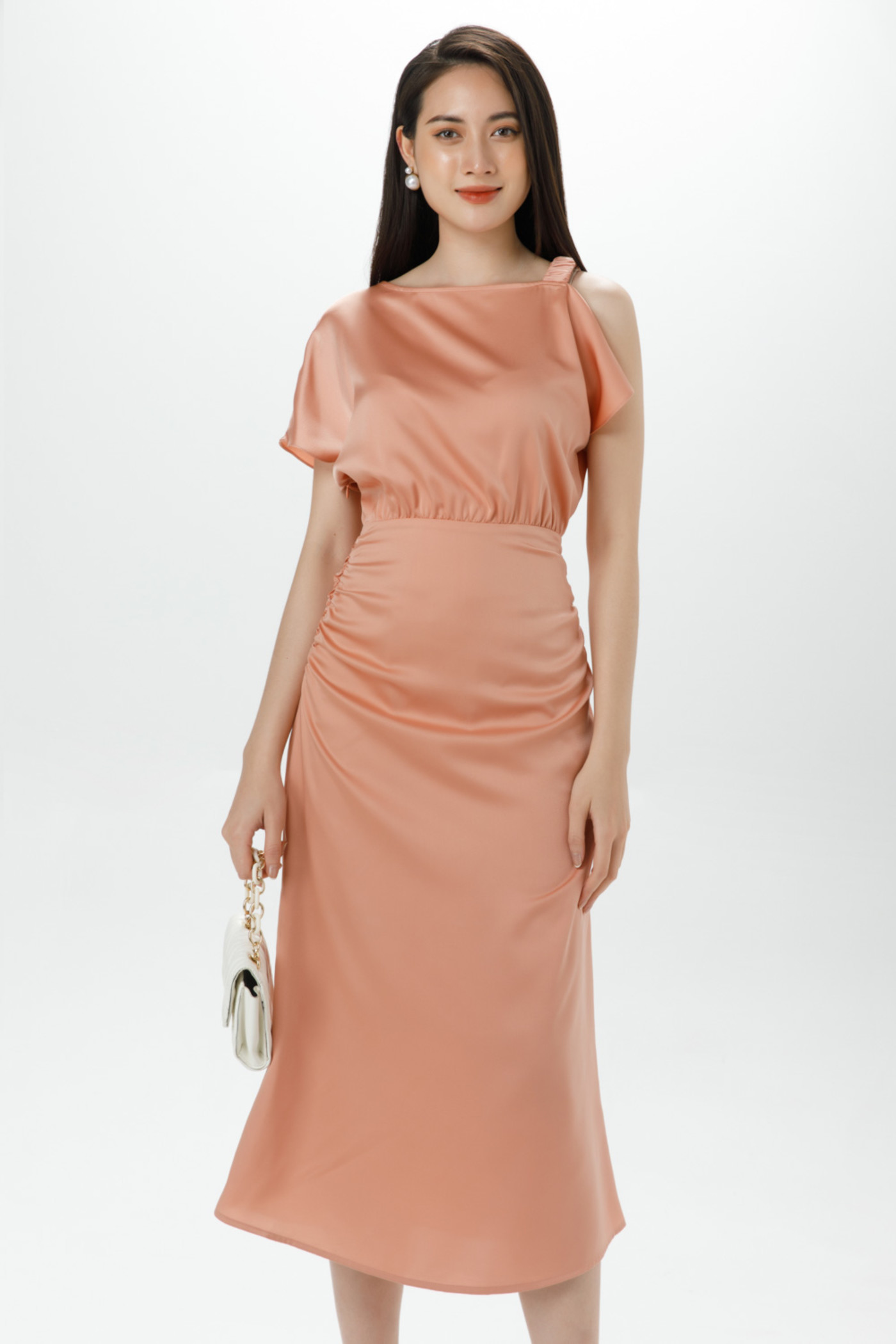 Phedra Dress - Đầm lụa lệch vai 