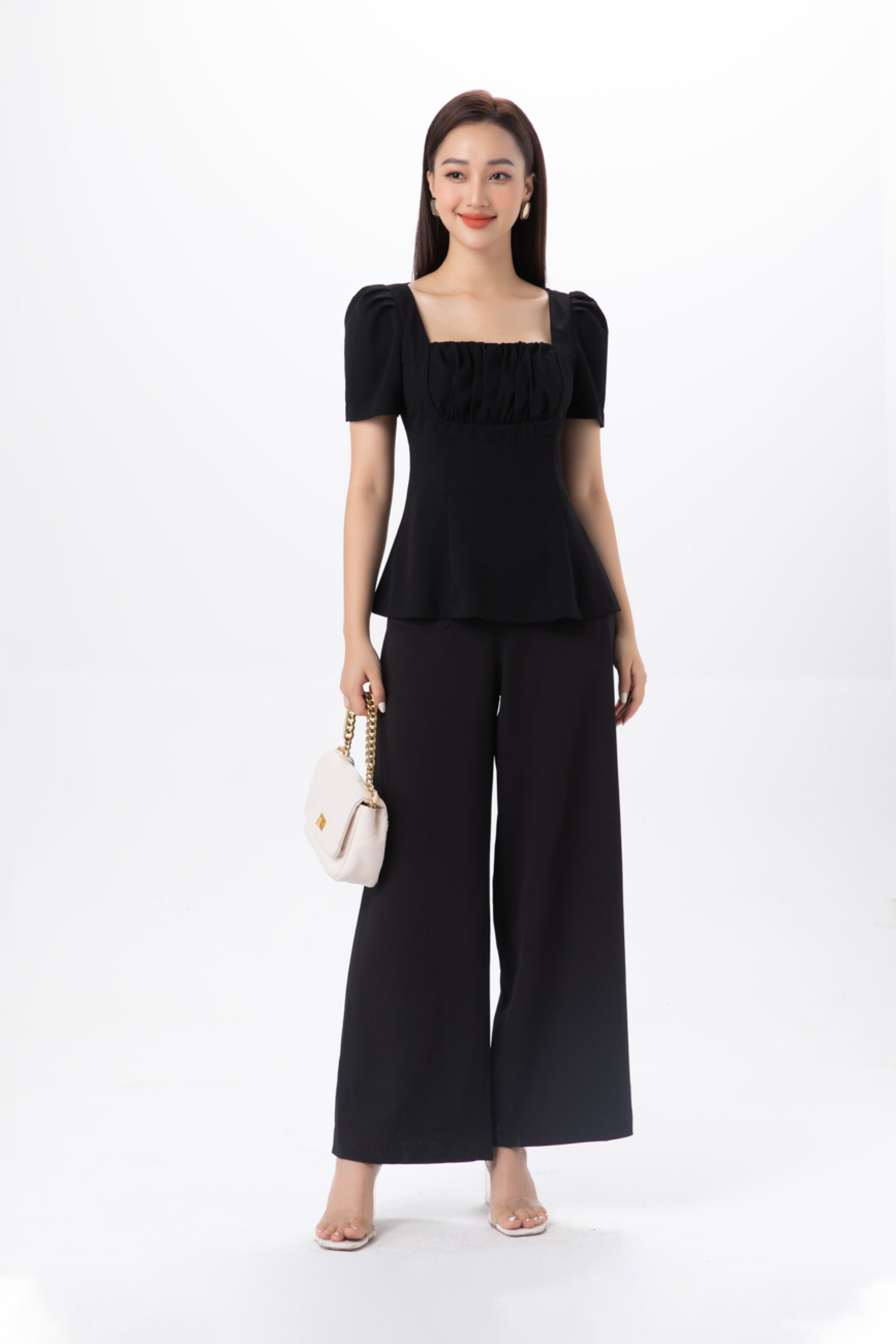 Áo peplum phối nhún 