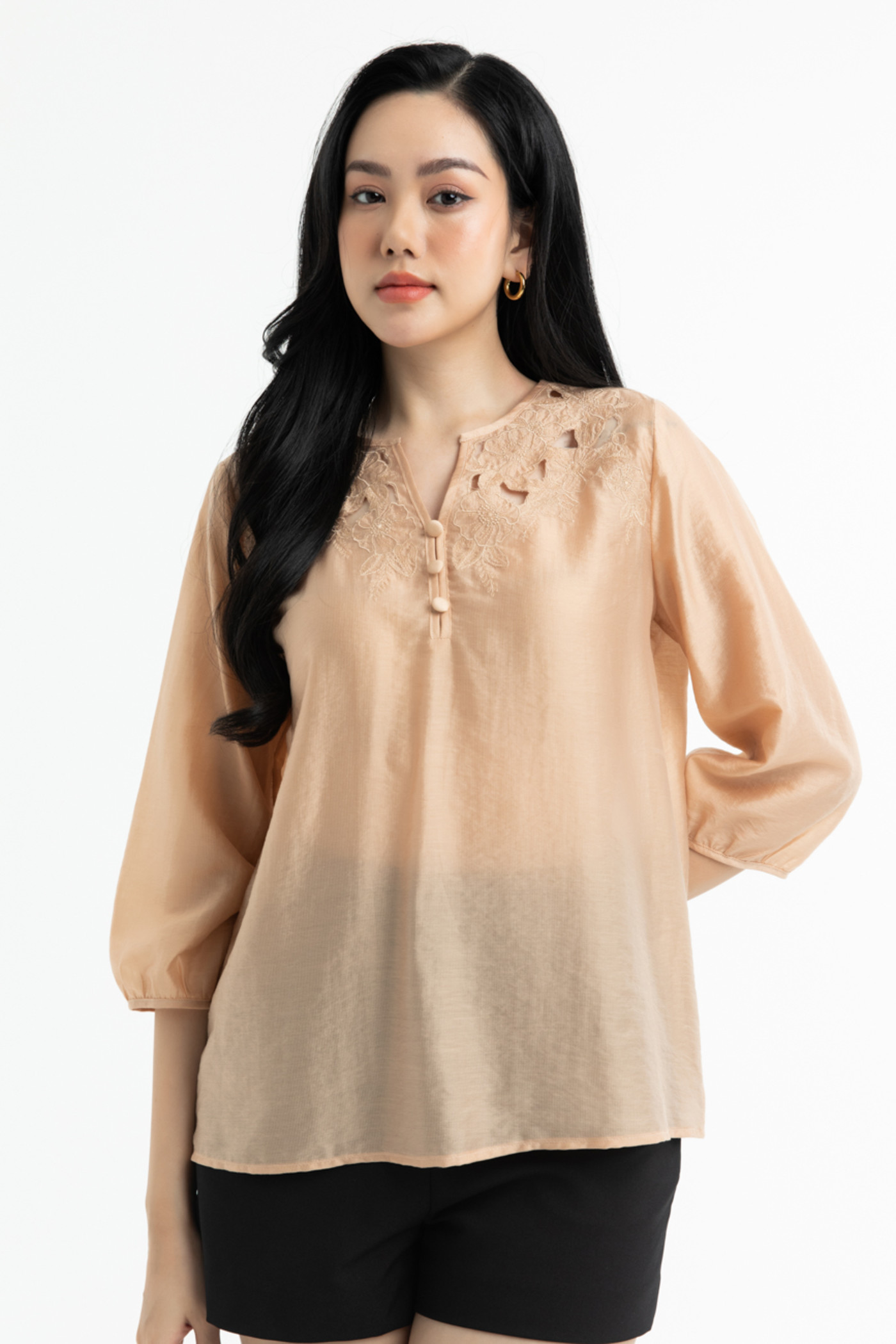 Áo Sơ Mi Tencel Thêu Hoa Nổi 